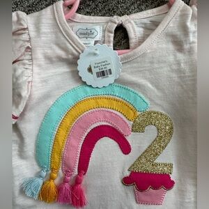 Little Girls 2T Flutter-Sleeve 2nd Birthday Tunic & Striped Leggings Set